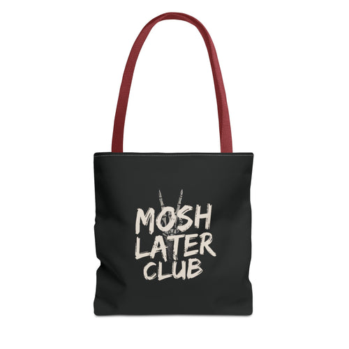 Mosh Later Club Tote Bag | Rock Music Graphic, Black All-Over Print