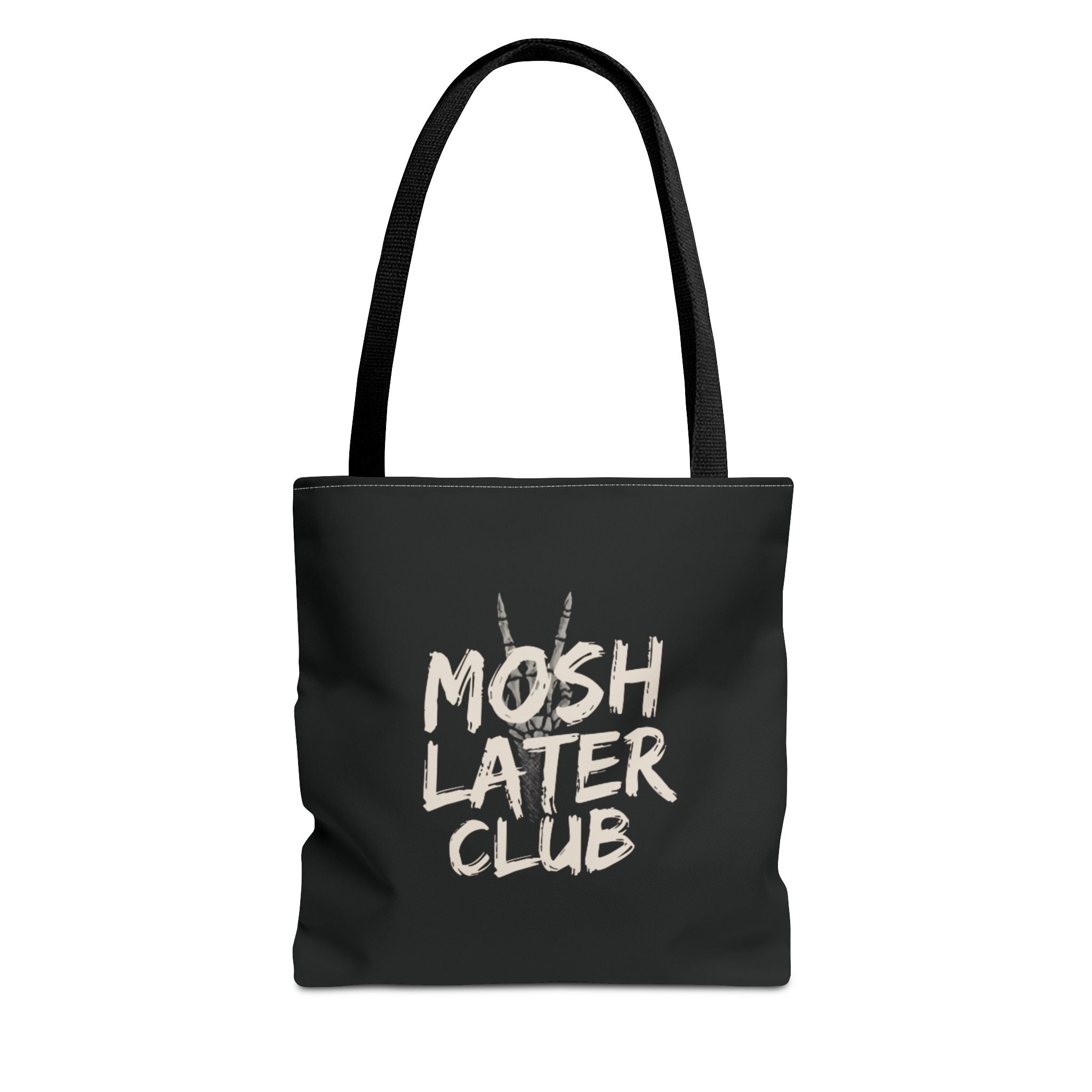 Mosh Later Club Tote Bag | Rock Music Graphic, Black All-Over Print