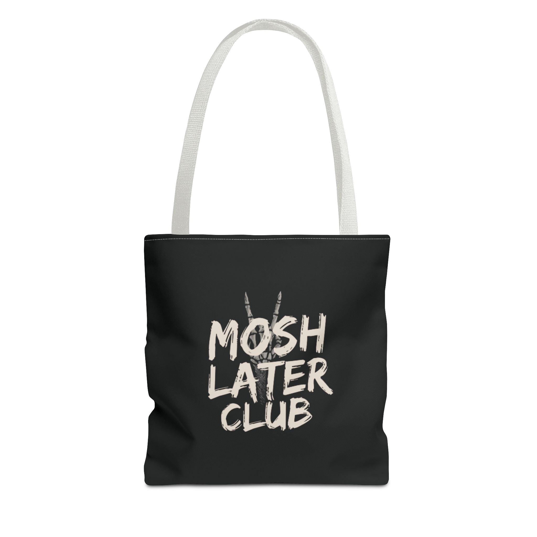 Mosh Later Club Tote Bag | Rock Music Graphic, Black All-Over Print