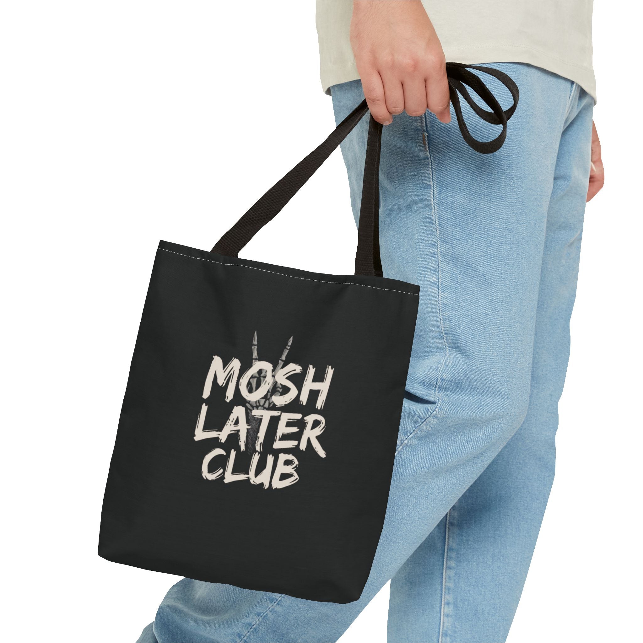 Mosh Later Club Tote Bag | Rock Music Graphic, Black All-Over Print
